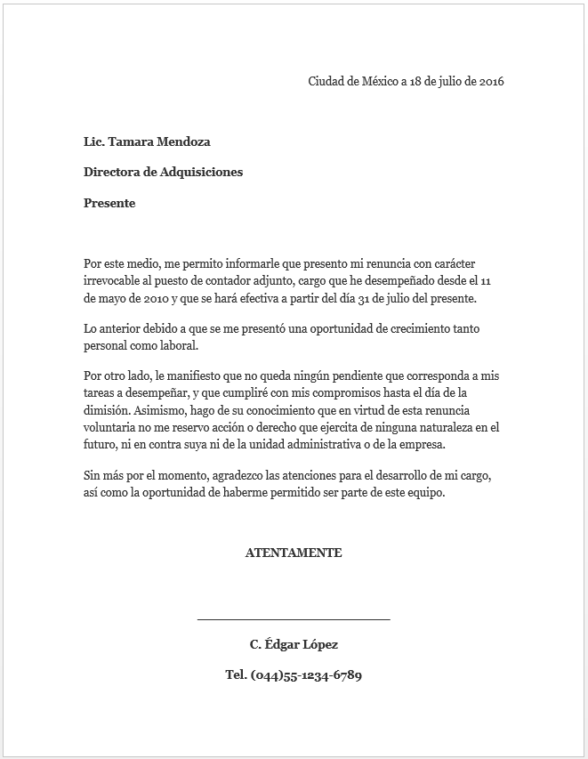 Ejemplo De Carta De Renuncia Irrevocable A Junta Directiva Vrogue