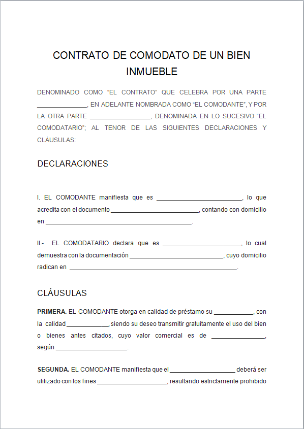 Contrato De Comodato Ejemplos Y Formatos Word PDF