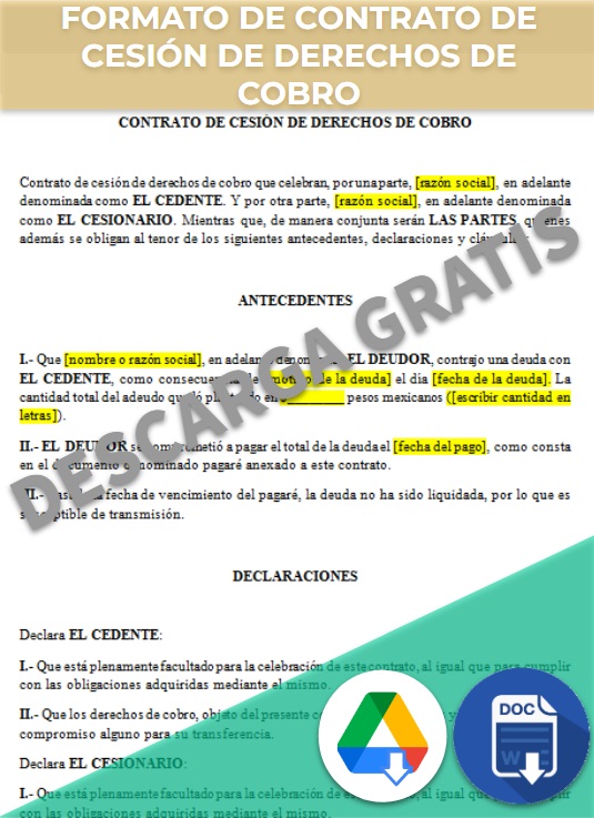 Contrato de cesión de derechos de cobro Ejemplos Formatos Word PDF