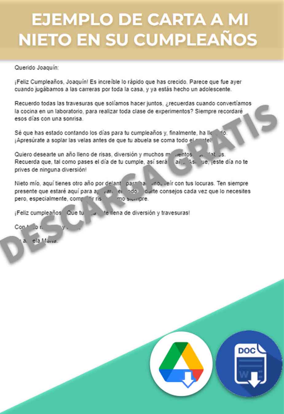 Carta a mi nieto en su cumpleaños Ejemplos y Formatos Word PDF