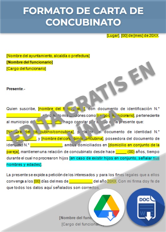 Carta De Concubinato Ejemplos Y Formatos Word PDF