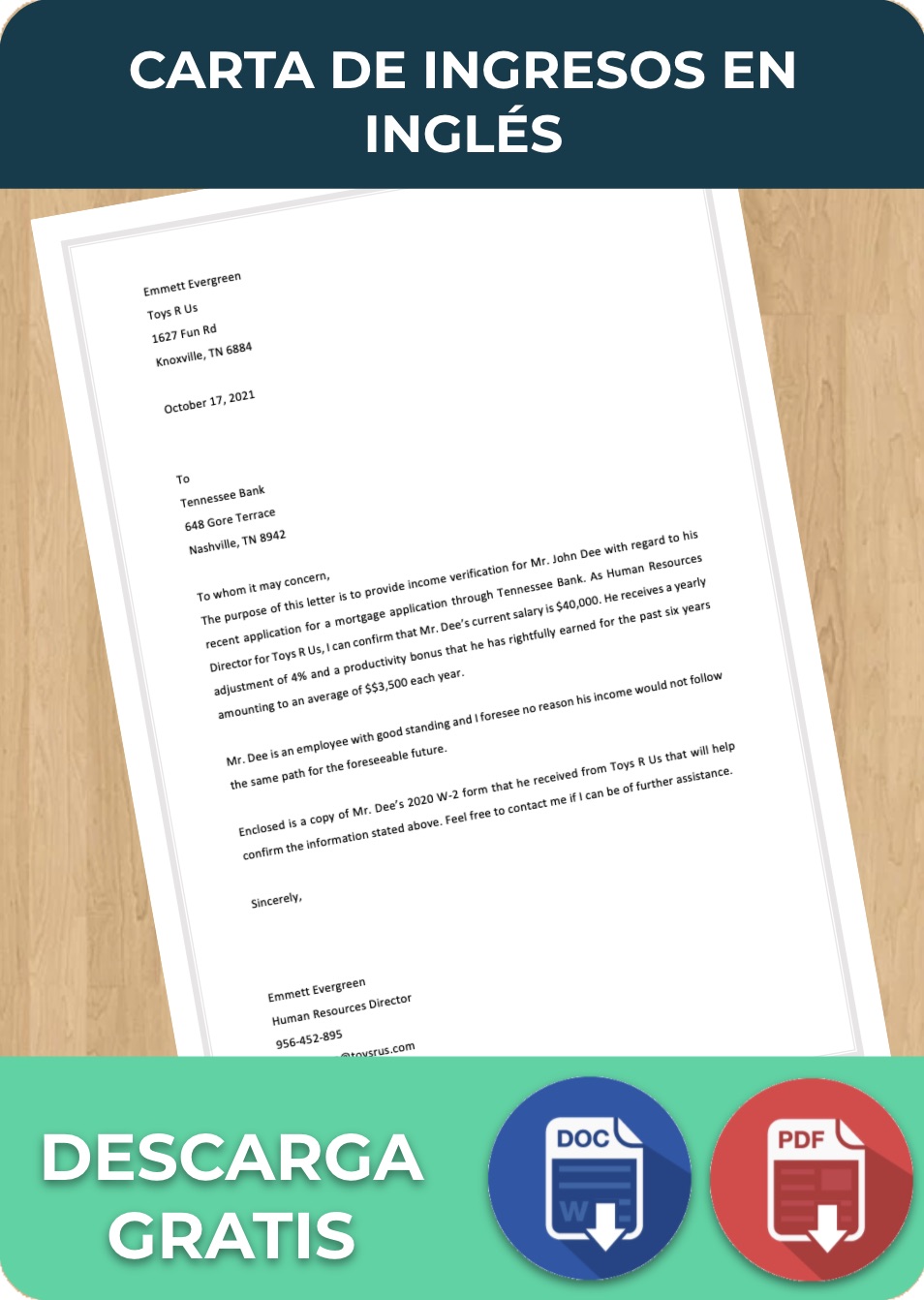 Carta de Ingresos en Inglés