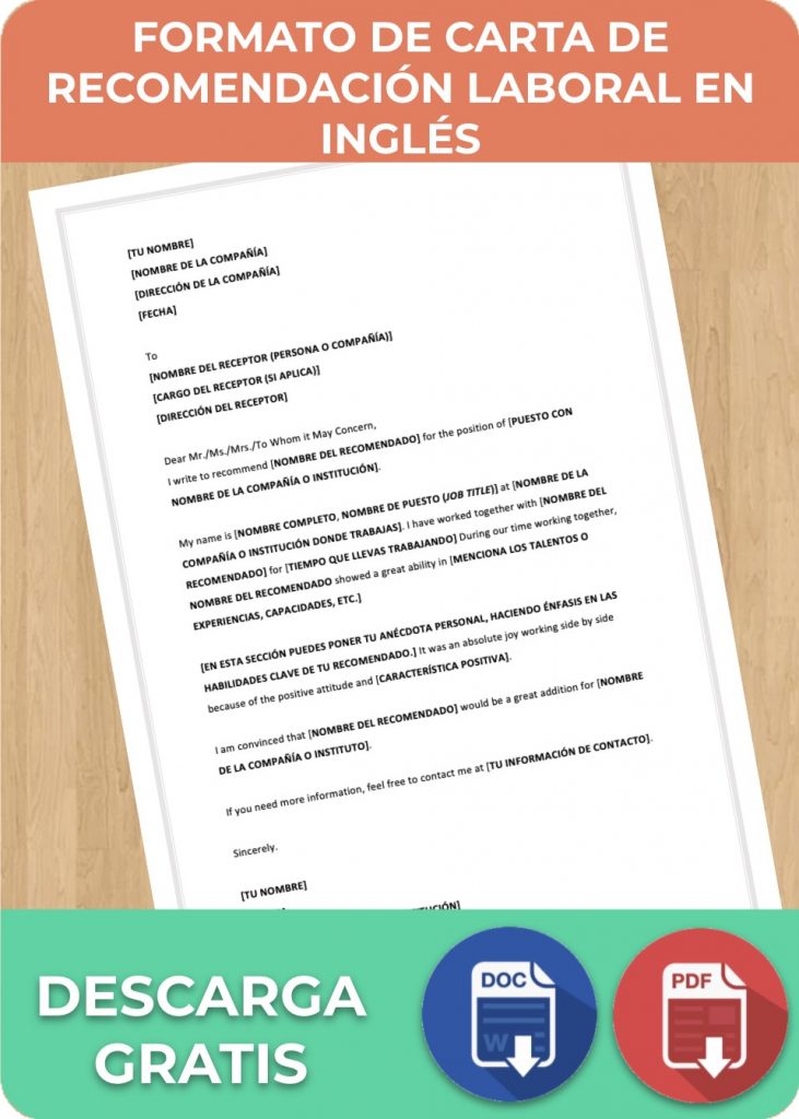 Carta de Laboral en Inglés Ejemplos Word y