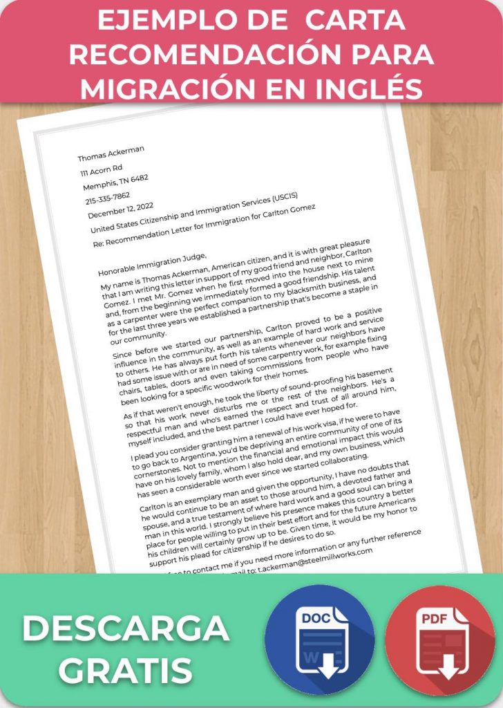 Carta de recomendaci n para inmigraci n ejemplos word y