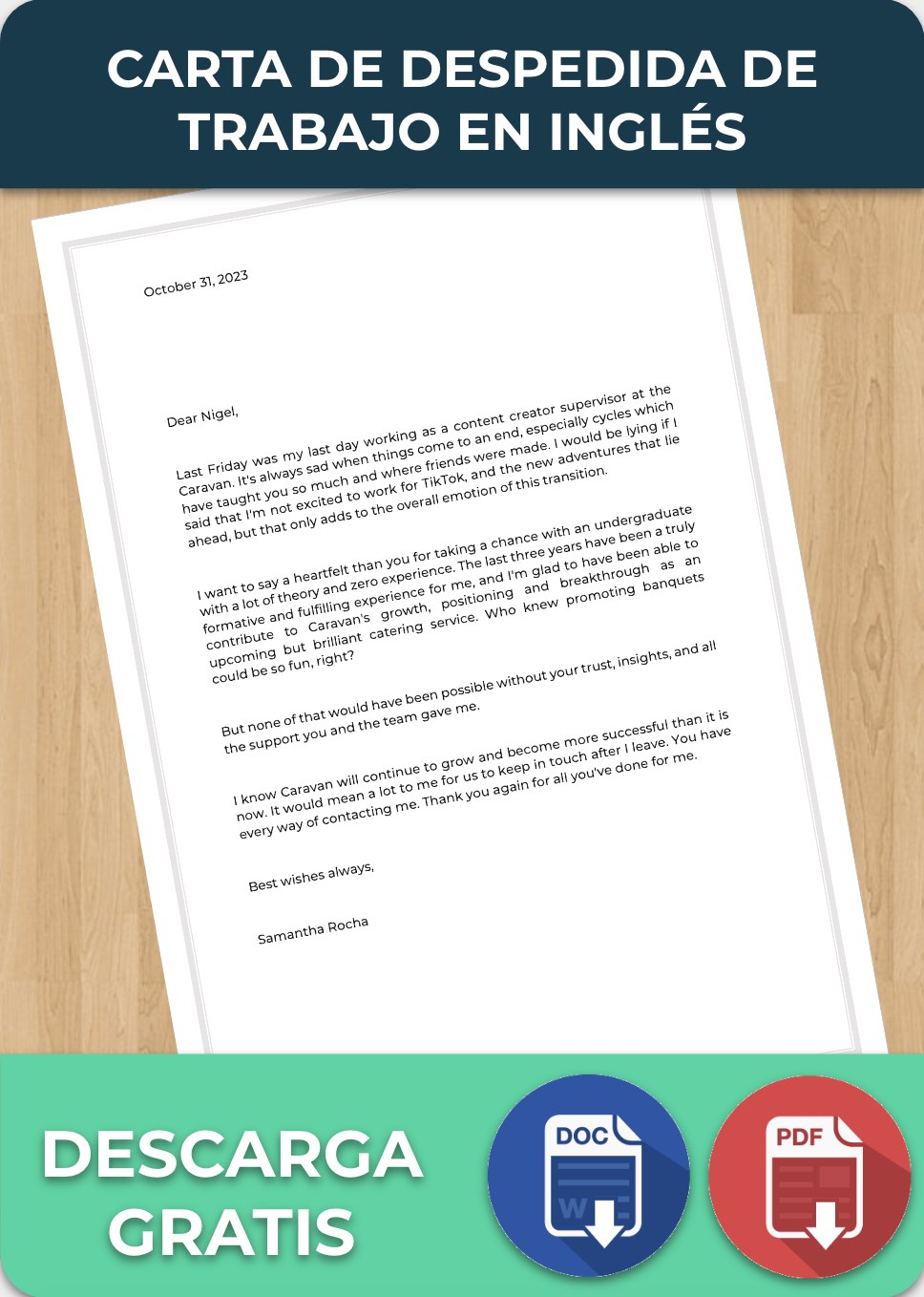 Carta de Despedida de Trabajo en Inglés