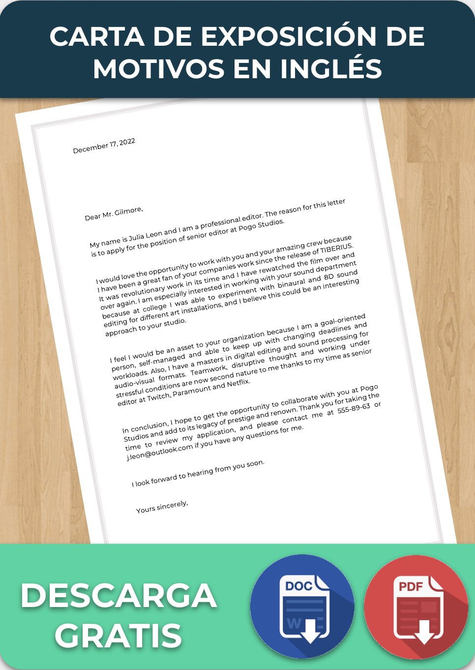 Carta de Exposición de Motivos en Inglés