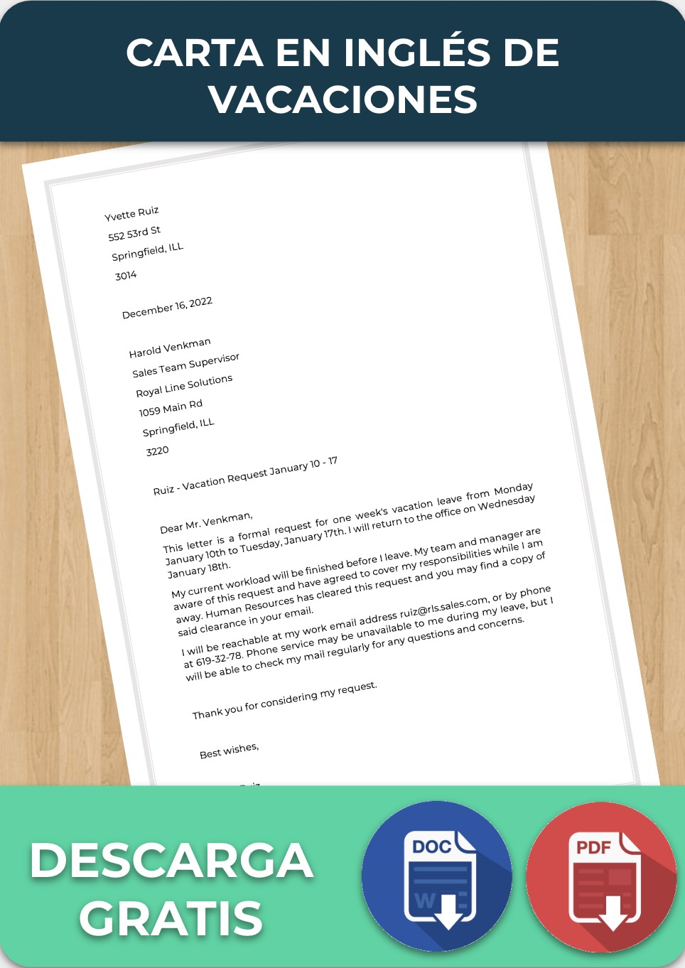 Carta en Inglés de Vacaciones