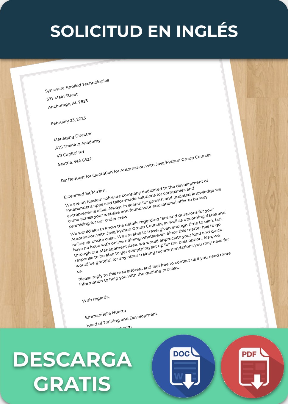 foto de Solicitud en Inglés