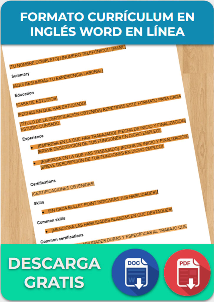 Ejemplos de Currículum en Inglés Ejemplos Word y