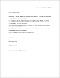 Formato de Carta de Recomendación