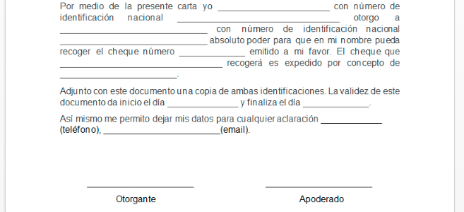 Carta Poder Para Cobrar Un Cheque