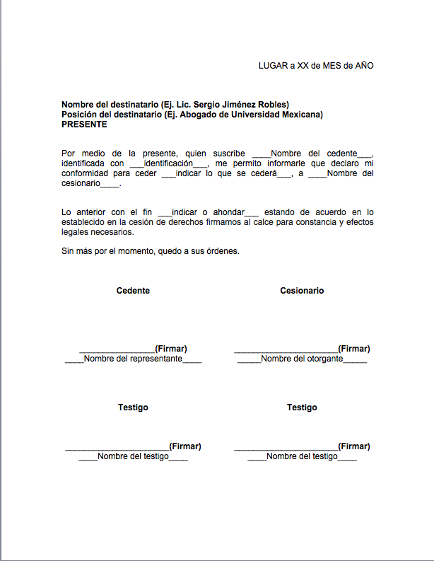 Carta de Cesión de Derechos 【 Ejemplos y Formatos 】Word, PDF