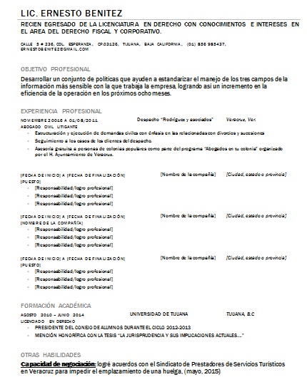 Ejemplos De Curriculum Vitae Hechos