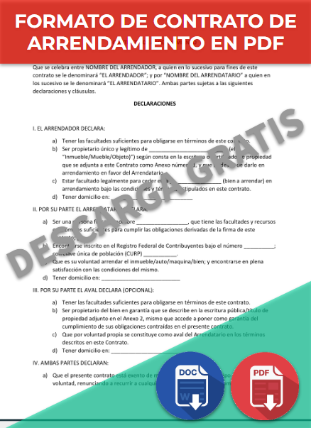 Formato de contrato de arrendamiento en PDF
