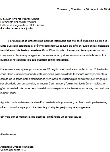 Una Carta De Excusa Formal Ejemplo de carta de disculpa 