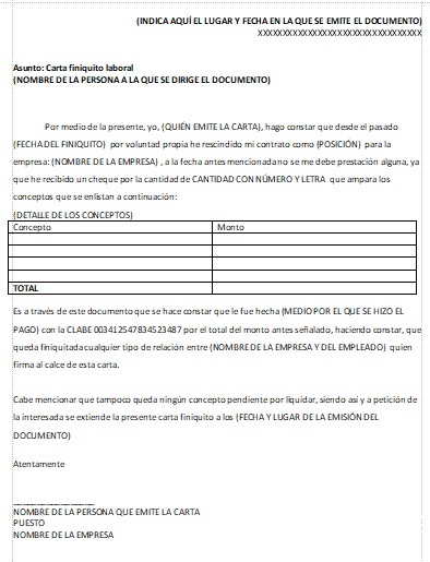 Carta Finiquito > Formatos y Ejemplos  Milformatos.com