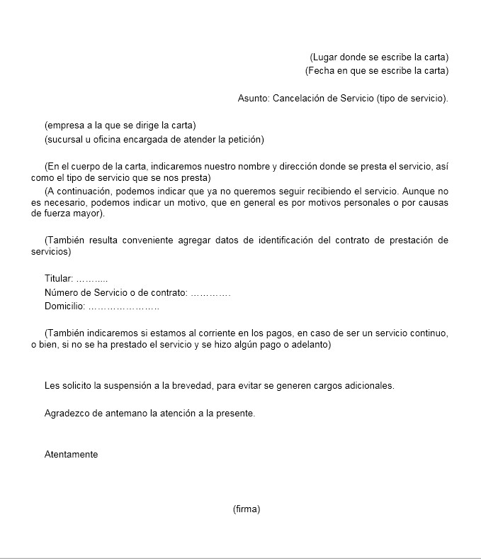 Carta de Cancelación de Servicio 【 Ejemplos y Formatos 】Word, PDF
