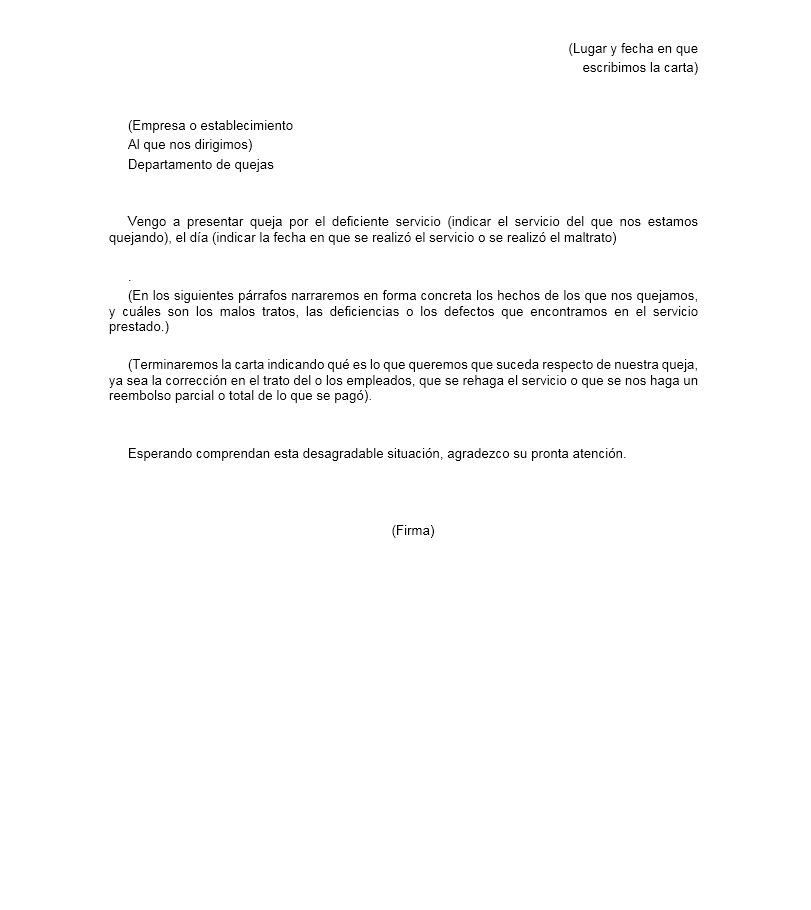 Formato de Carta de Reclamacin Cartas Reclamacion Formato