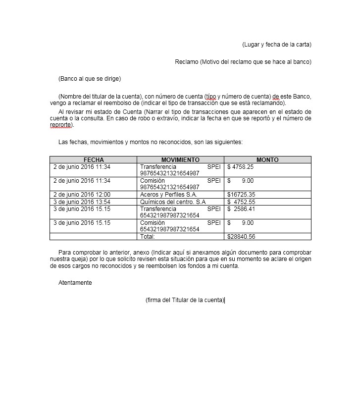 Carta de Reclamo al Banco 【 Ejemplos y Formatos 】Word, PDF