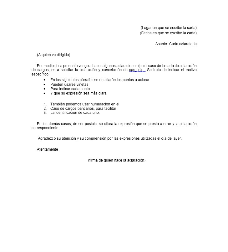 Carta Aclaratoria 【 Ejemplos y Formatos 】Word, PDF