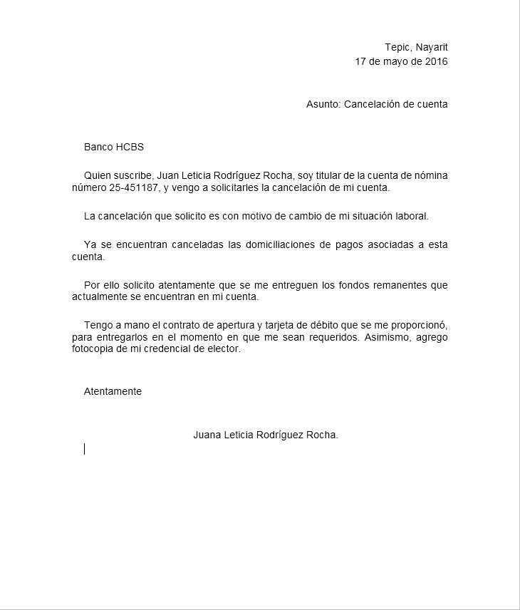 Carta De Cancelacion De Cuenta Bancaria Formatos Y Ejemplos Word Para Imprimir