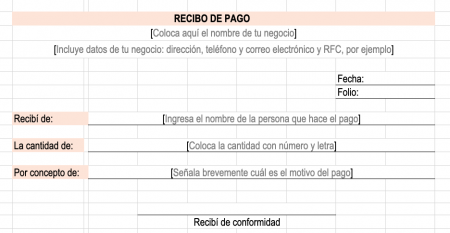 Formato de recibo de pago Excel
