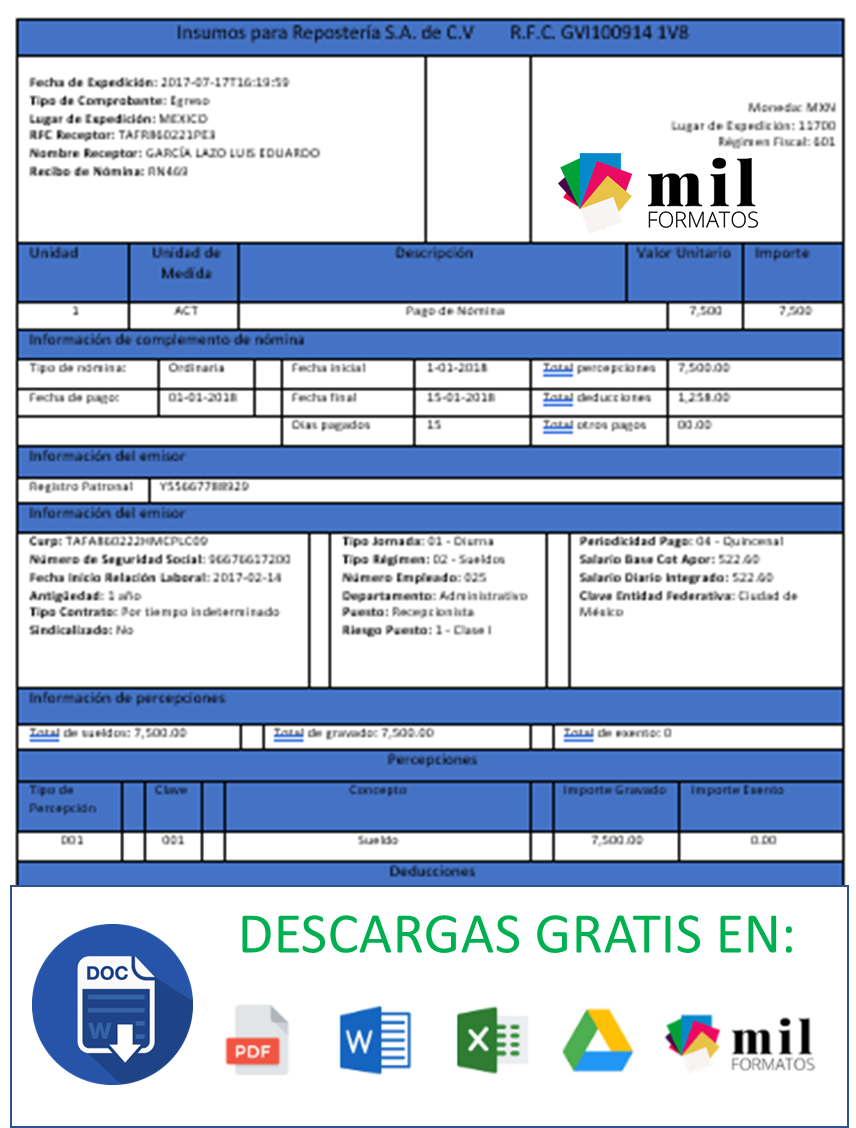 Recibo De Nomina Ejemplos Y Formatos Excel Word Y Pdfs Descarga Gratis