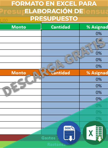 Formato en Excel para elaboración de presupuesto