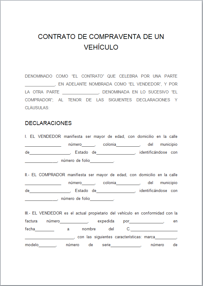 Contrato De Compraventa De Vehículo Ejemplos Formatos Word Pdf 0954