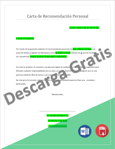 Carta de recomendación personal » Formato Word, PDF