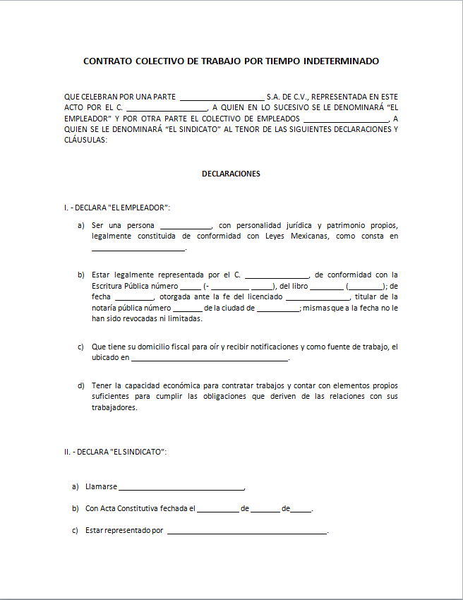 Contrato Colectivo de Trabajo 【 Ejemplos y Formatos 】Word, PDF