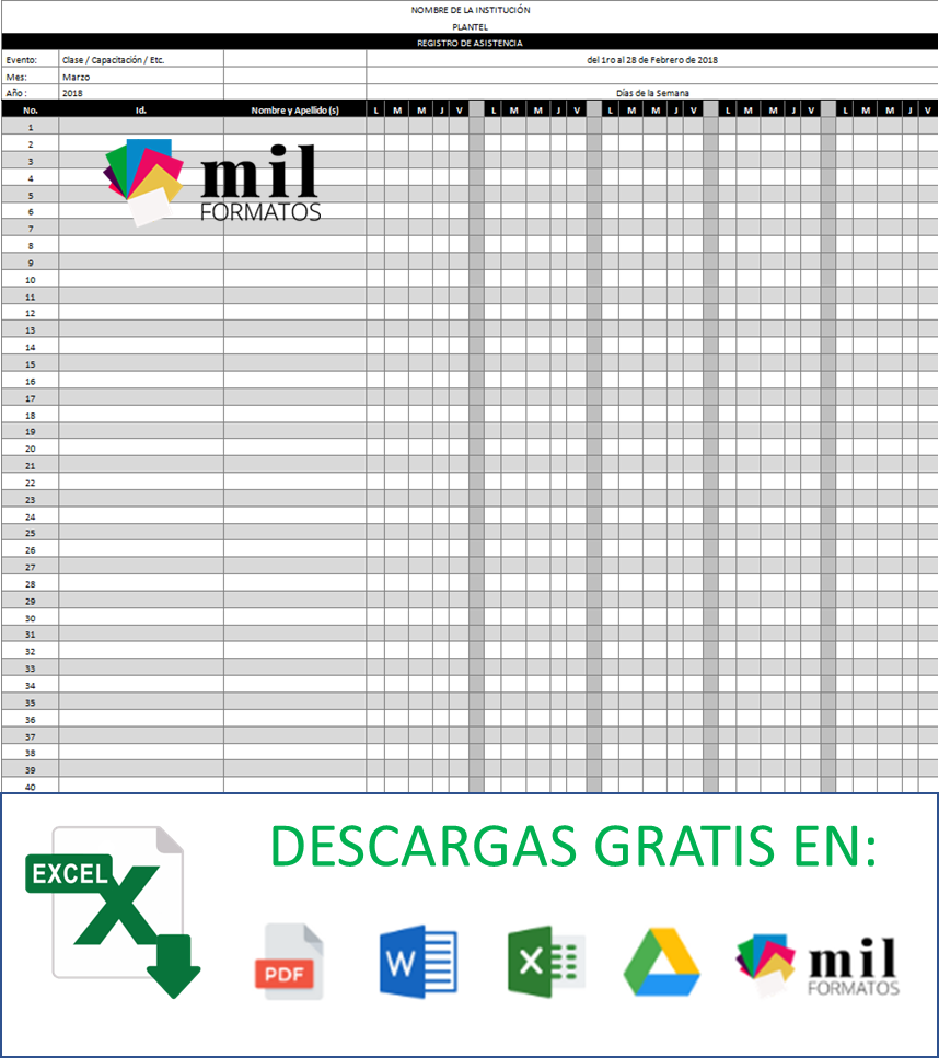 Lista De Asistencia Ejemplos Y Formatos Excel Word Y Pdfs Descarga Gratis