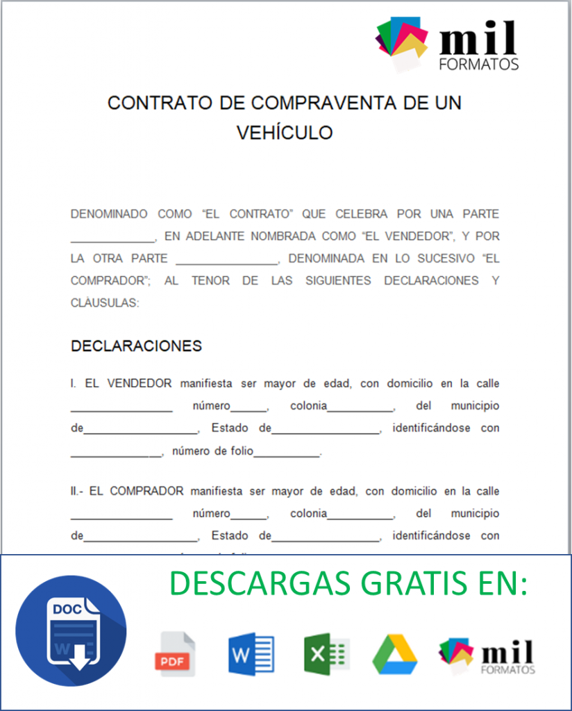 Contrato De Compraventa De Vehículo 【 Ejemplos Y Formatos 】word Pdf 3431