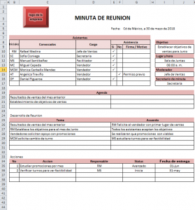 Formato de Minuta en Excel
