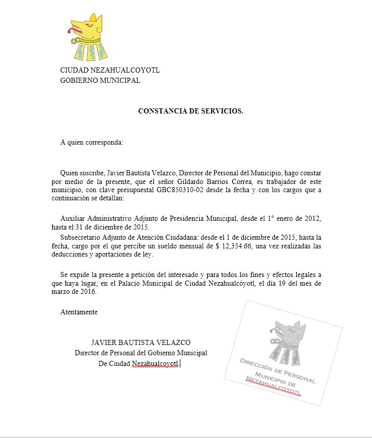 Carta de Constancia de Servicios > Formatos y Ejemplos 