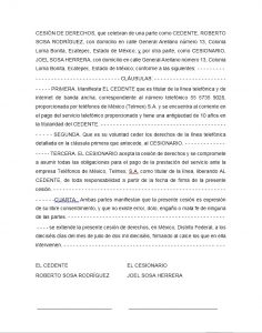 Ejemplo de carta de cesión de derechos Telmex