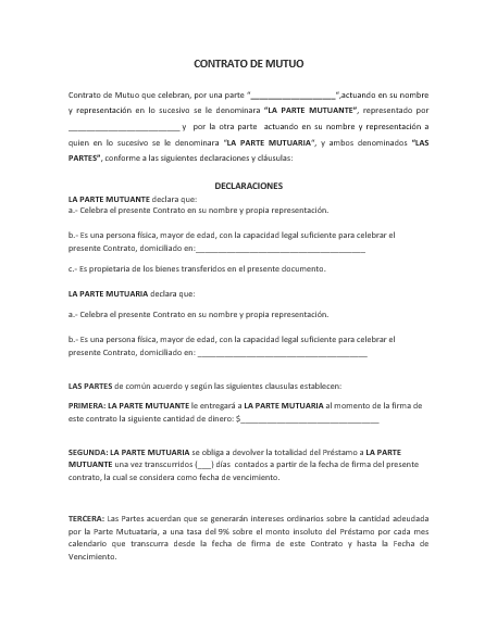 Contrato de Mutuo 【 Ejemplos y Formatos 】Word, PDF