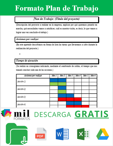 Plan De Trabajo Ejemplos Y Formatos Excel Word Y Pdfs Descarga Gratis