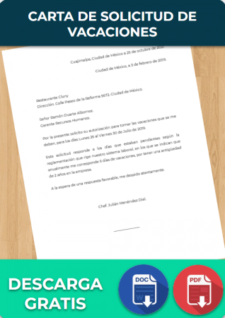 Carta de Solicitud de vacaciones 【 Ejemplos y Formatos 】Word, PDF