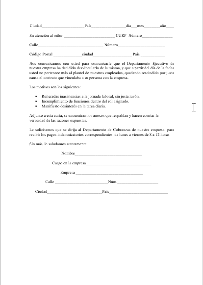 Carta de Despido Laboral 【 Ejemplos y Formatos 】Word, PDF