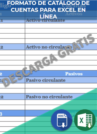 Formato de catálogo de cuentas para Excel en Línea