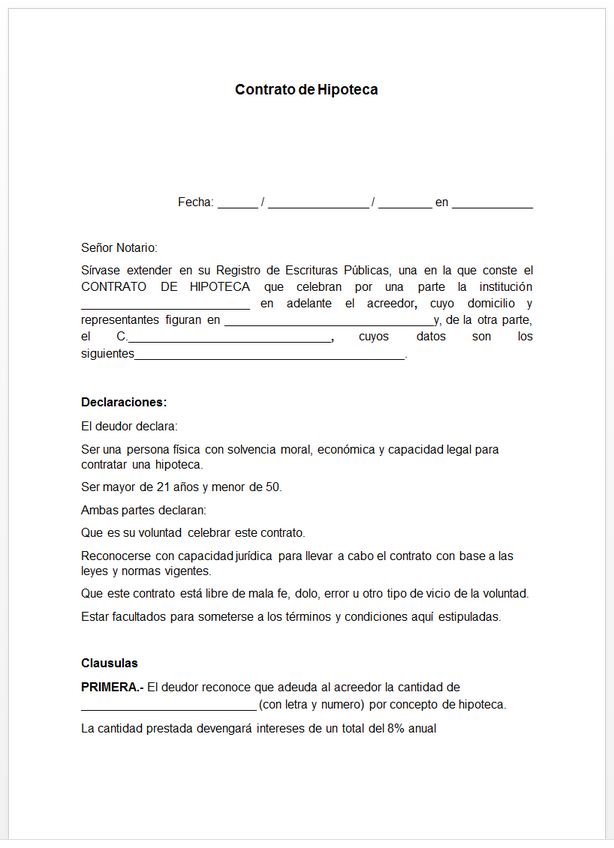 Contrato de hipoteca 【 Ejemplos y Formatos 】Word, PDF