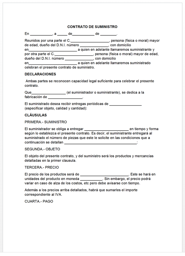 Contrato de suministro 【 Ejemplos y Formatos 】Word, PDF