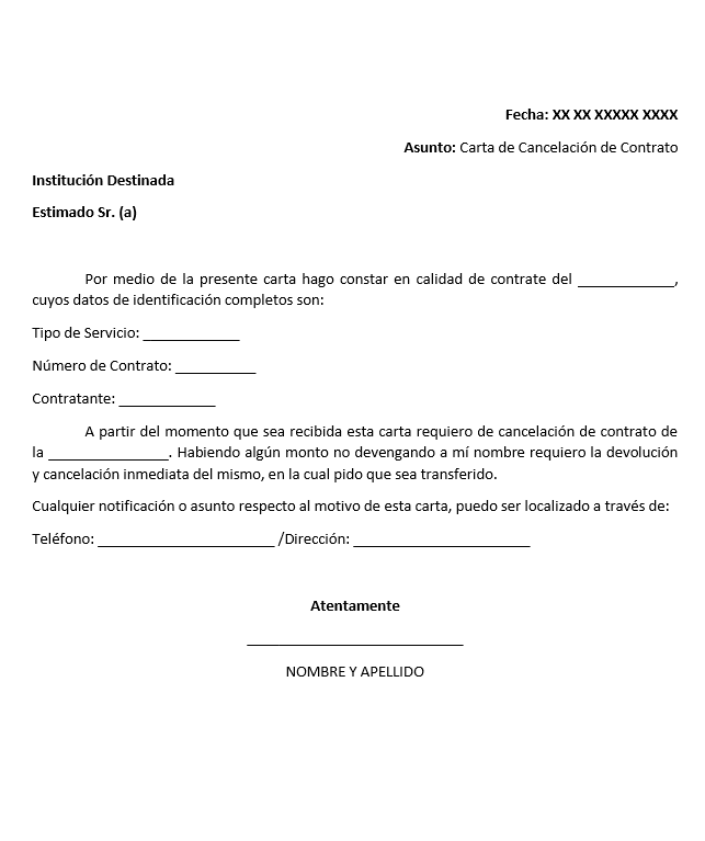 Carta de Cancelación de Contrato 【 Ejemplos y Formatos 】Word, PDF