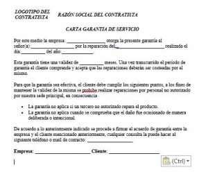 Formato Carta de Garantía de Servicio » Milformatos.com