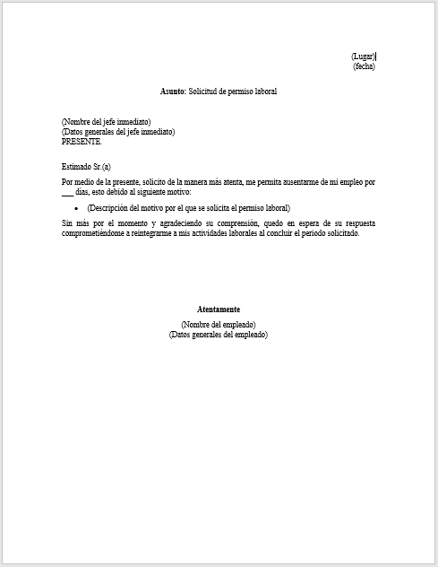 Formato de Solicitud de Permiso Laboral  Milformatos.com