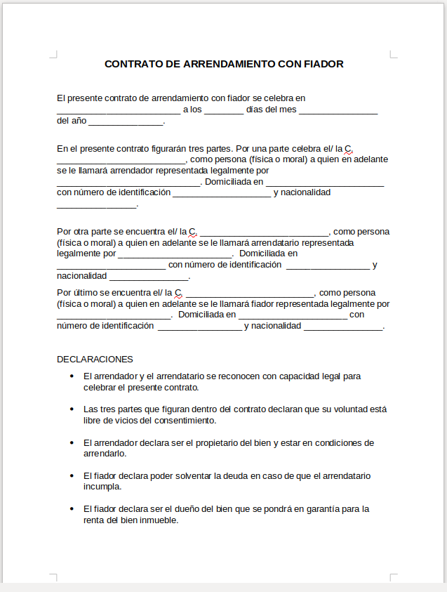 Contrato de arrendamiento con fiador 【 Ejemplos y Formatos 】Word, PDF