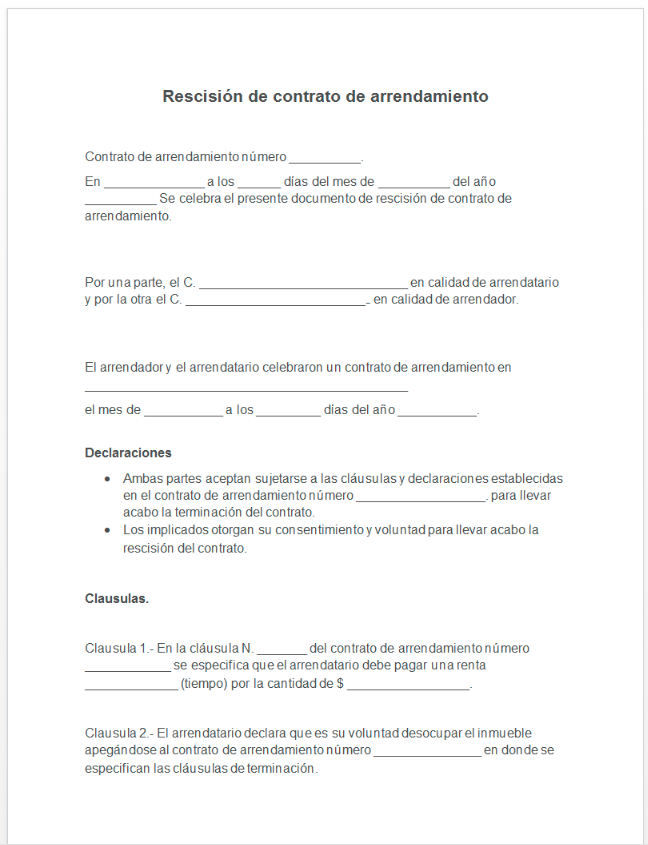 rescisión de contrato de arrendamiento ejemplos y formatos word pdf