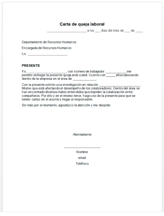 Carta de queja laboral 【 Ejemplos y Formatos 】Word, PDF