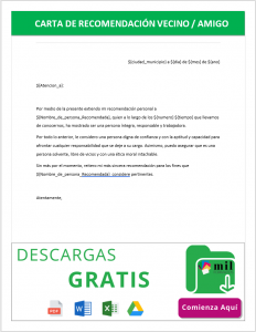 Carta de Recomendación Vecino o Amigo